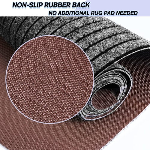 Custom Size Backed Non-Slip Area Rugs Runner, Easy Clean, Waterproof Runner Rugs for Hallway Entryway, Kitchen, Laundry, 2FT x 6FT, Gray Stripe