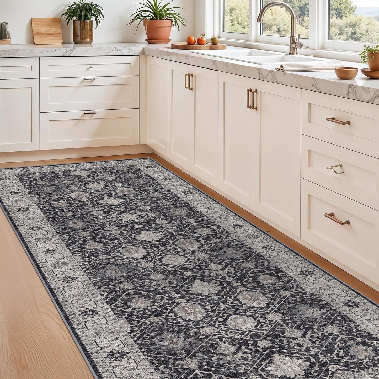 Skiennix Washable 3x7 Entryway Runner Rug - Soft, Water-Resistant Non-Slip Carpet for Home Use | Black