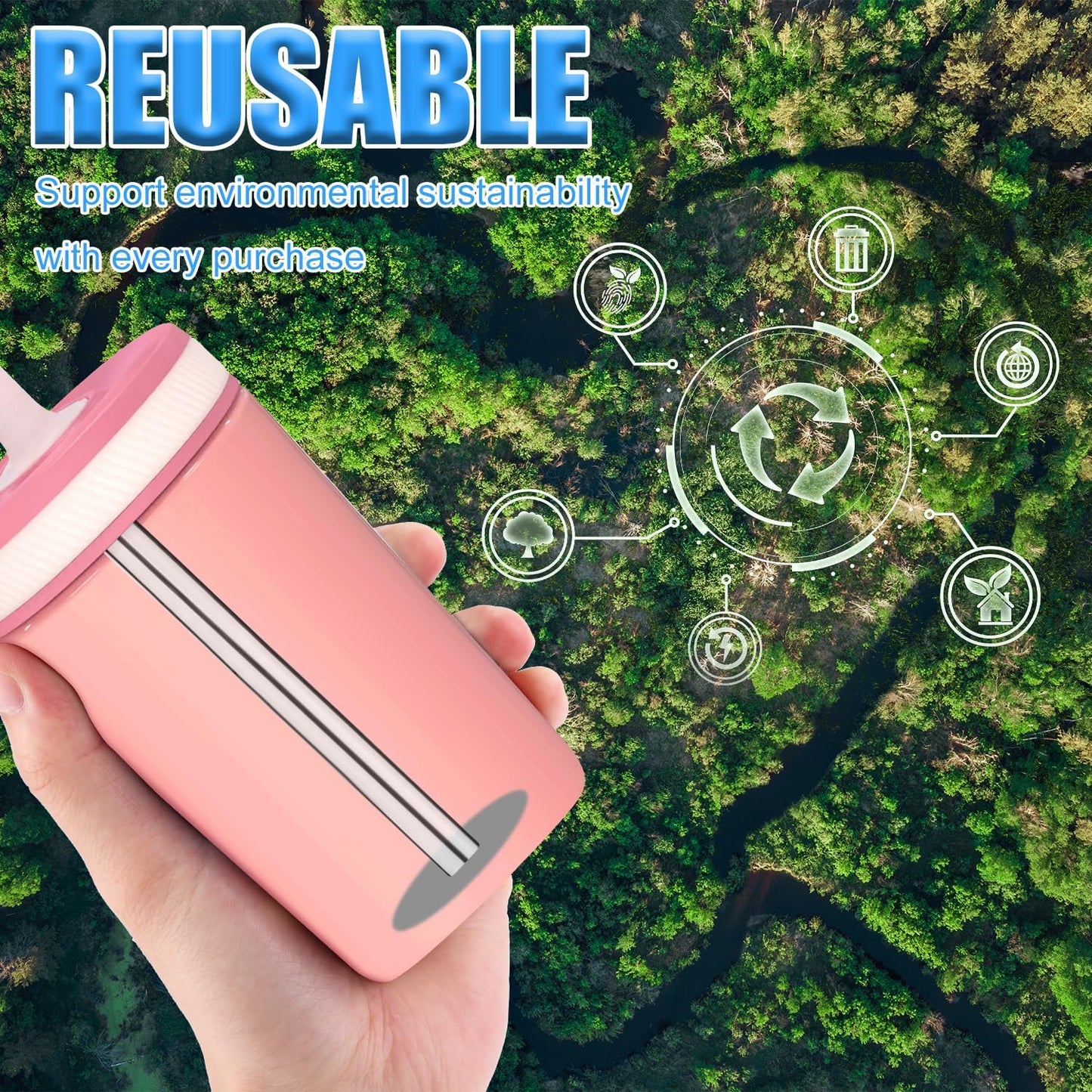 Zak Designs Metal Straw Set - 8 Reusable Stainless Steel Straws with 2 Cleaning Brushes | 11.8cm/4.65in Compatible with 15oz Water Bottle