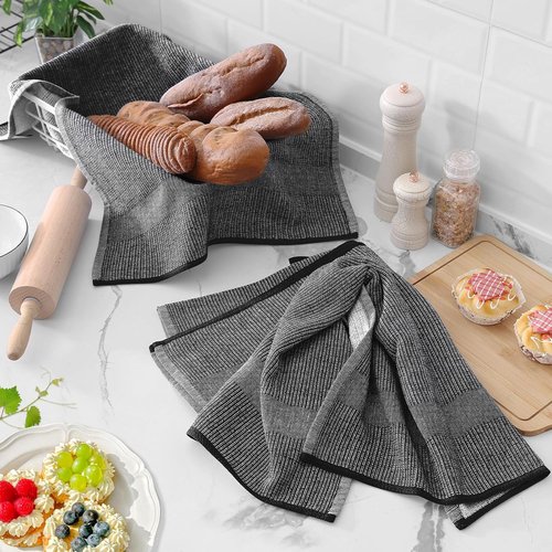 Homaxy Premium Kitchen Towels - Highly Absorbent 380 GSM Cotton Dish Towels | 18”x28”, 6 Pack, Black