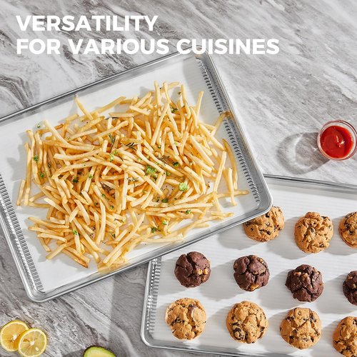 HONGBAKE Aluminum Cookie Sheets - Commercial Quality Non-Stick Baking Pans | 2-Pack with 50 Parchment Paper, 12.8 x 17.7 in, Silver