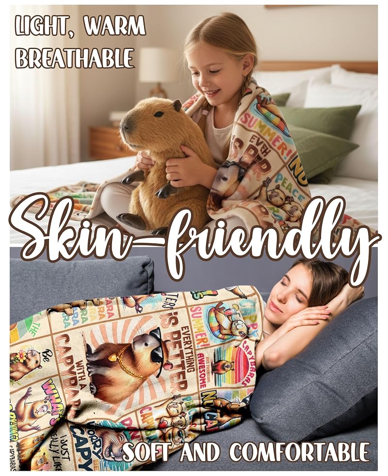 50x65 Capybara Blanket Gift for Capybara Lovers | Cozy 280 GSM Flannel Throw