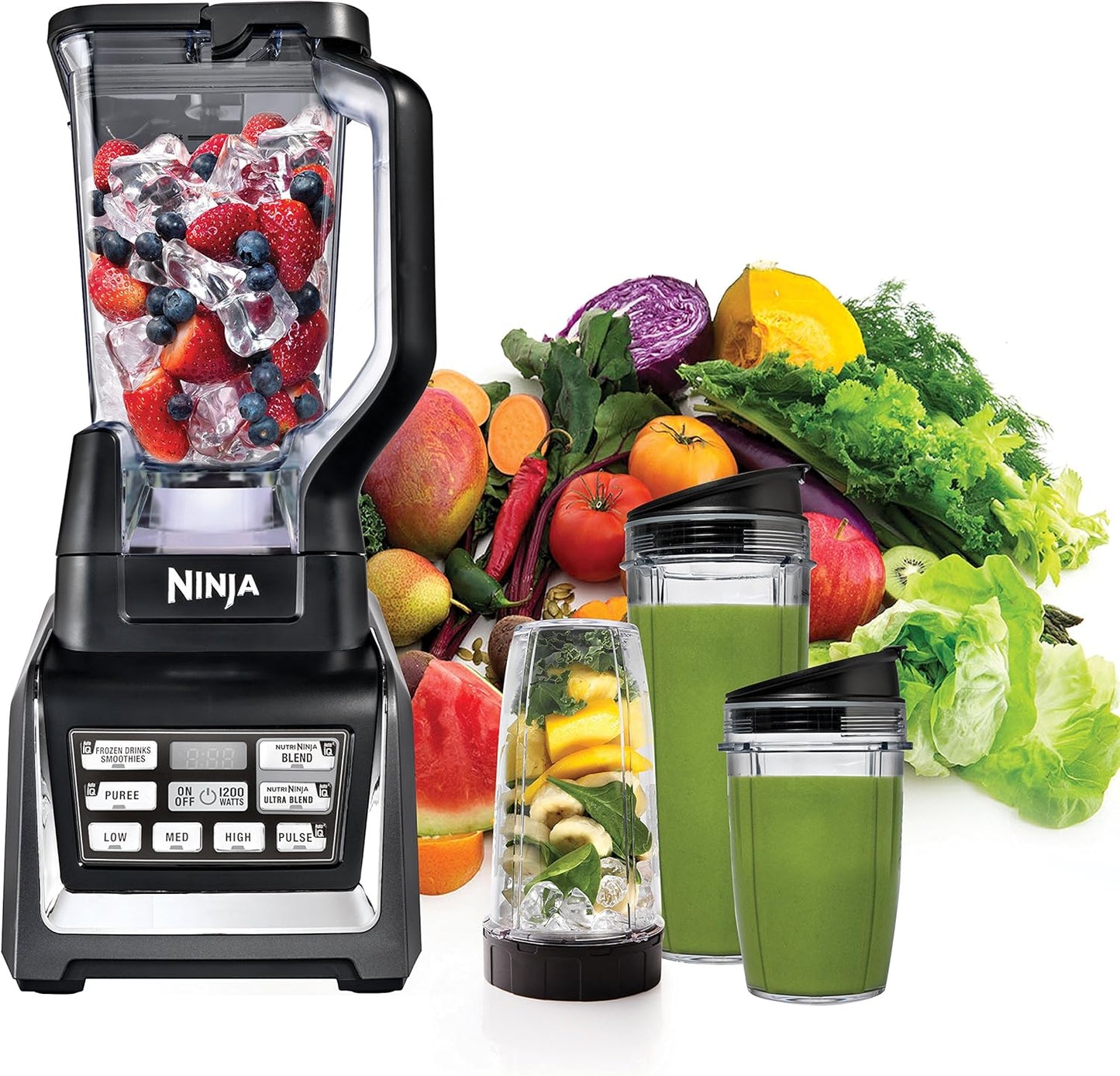 Ninja BL642 Nutri Ninja Blender - 1200W Auto-iQ Base with 72 oz. Pitcher & To-Go Cups | Black