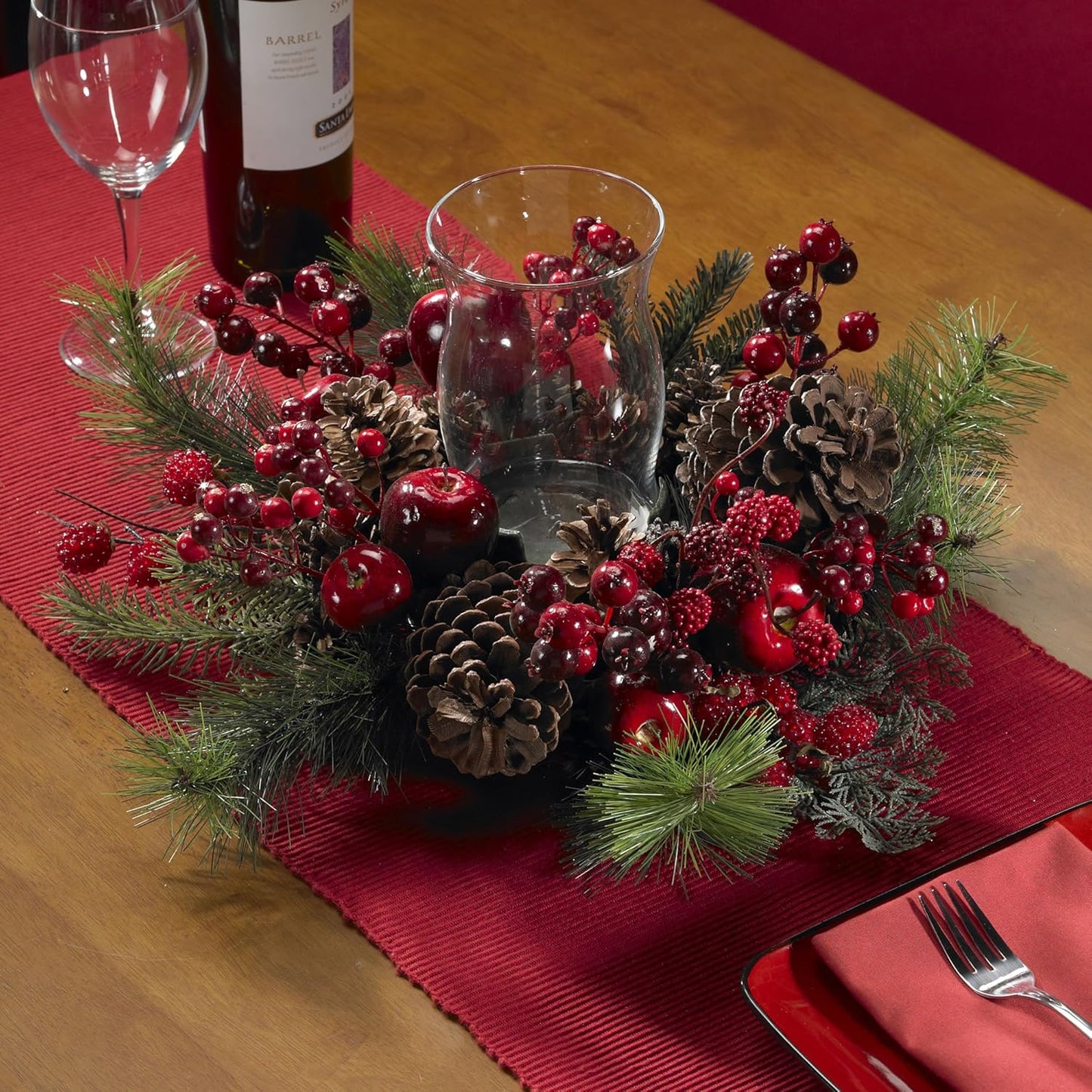 Nearly Natural Candleabrum | Holiday Red Decor - 17.5" x 8.5" x 17.5" Perfect for Festive Settings