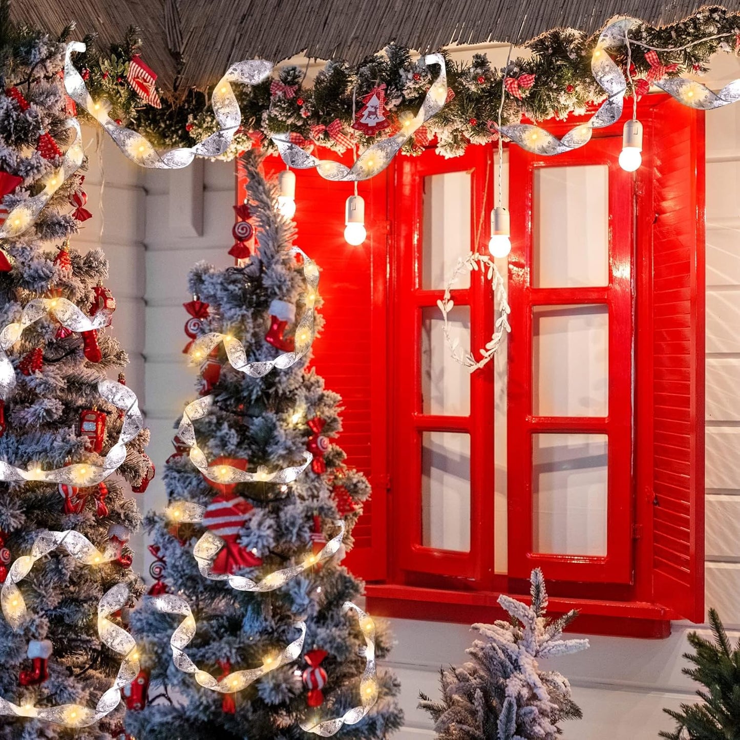 Minetom 33ft Christmas Tree Ribbon String Lights - 100 LED Battery Powered Fairy Lights with Timer