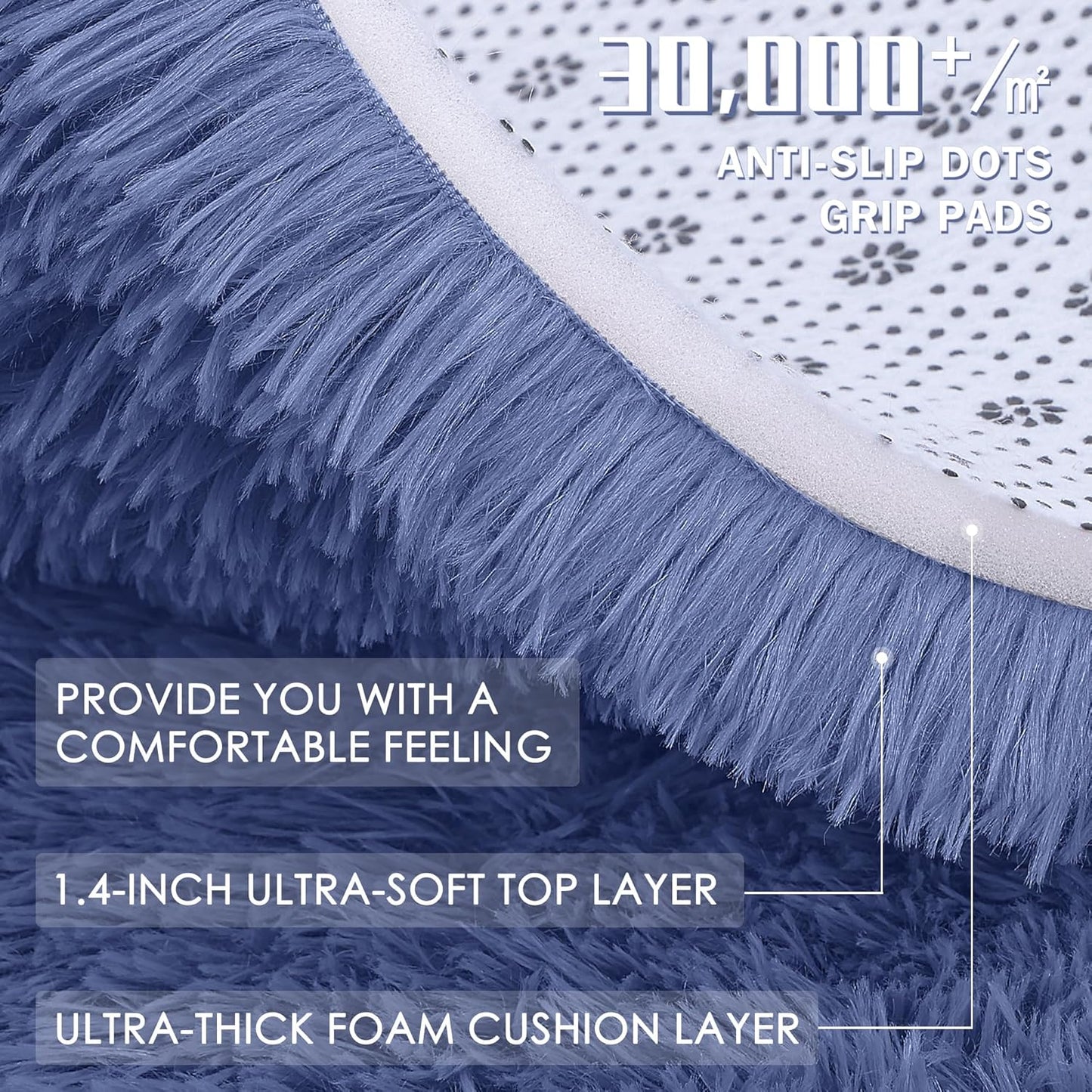 OLANLY Large Area Rug - Soft Fluffy Shaggy Carpet for Living Room & Bedroom | 8x10 Denim Blue