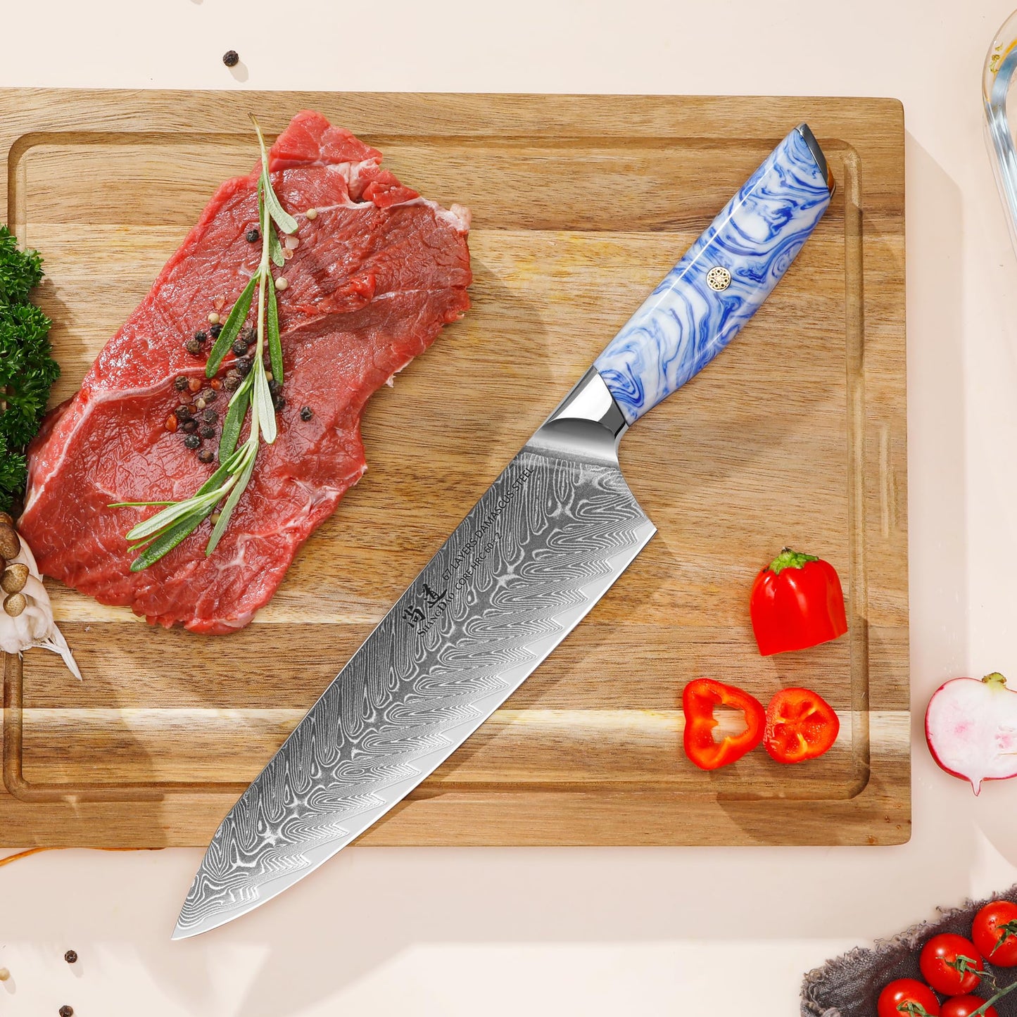 SHANGDAO Damascus Chef Knife, 8 inch Japanese chef's knives, Resin Handle kitchen knife, sharp knives kitchen Cooking Knife, chef's knives Including Gift Box