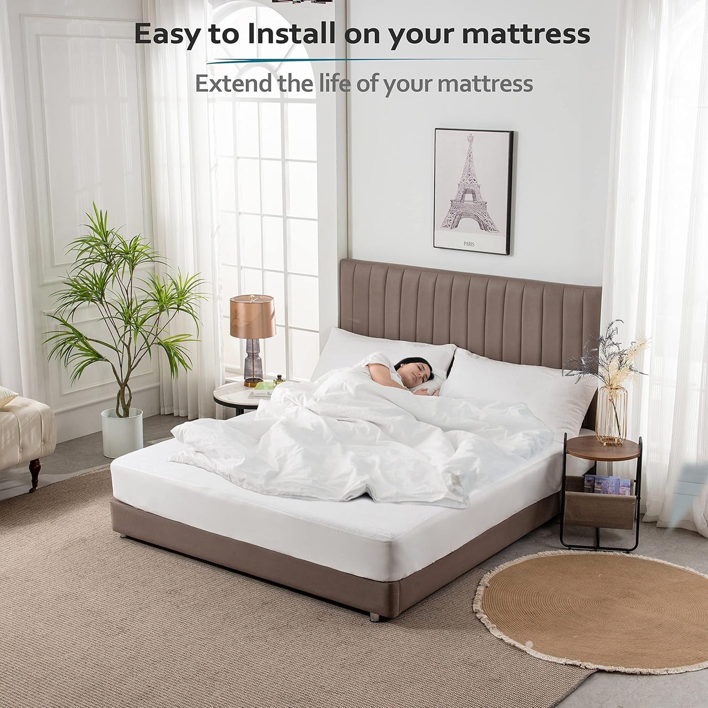 PlushDeluxe Twin Cotton Mattress Protector - Waterproof Fitted Sheet Design for Noiseless Sleep - Soft & Durable