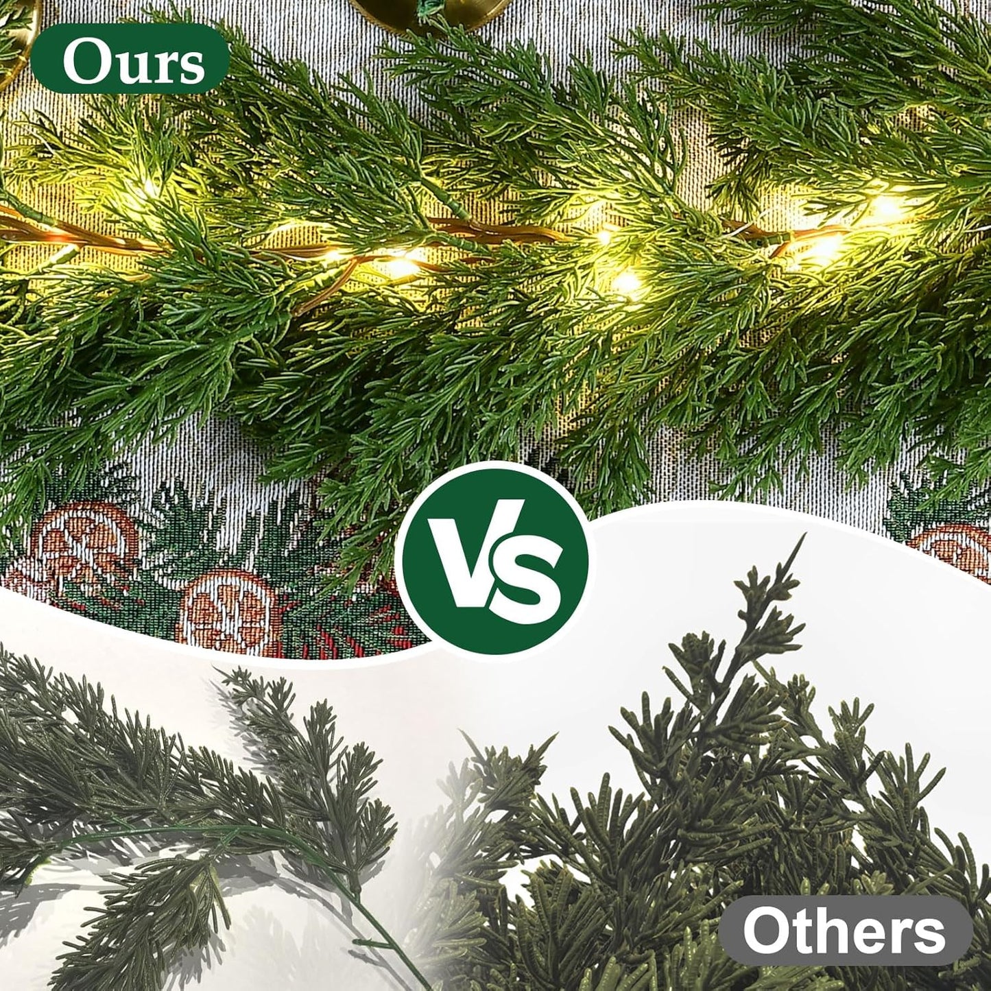 Skiennix 6.2FT Christmas Garland - Lush Greenery with Lights | Real Touch Cedar & Soft Pine Branches for Indoor/Outdoor Decor
