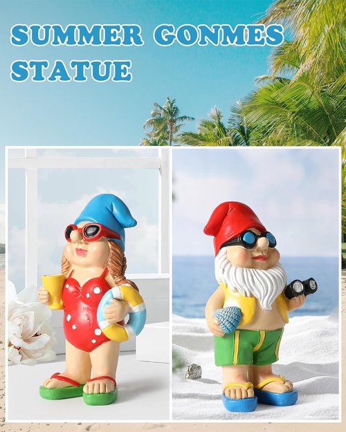 iStatue Beach Gnomes - Fun Resin Table Top Decorations with Swim Rings & Sunglasses | Set of 2 for Home & Garden