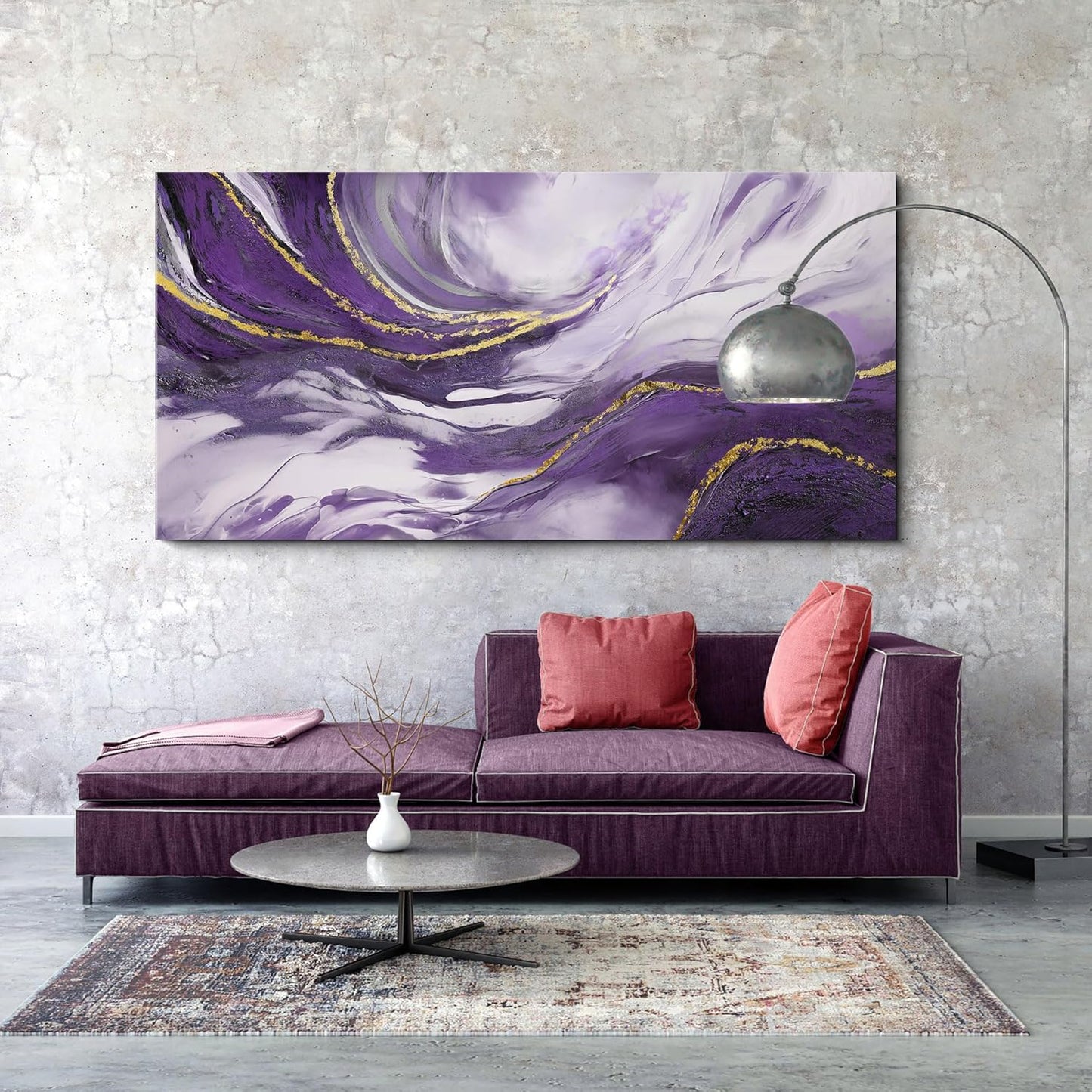 Yiijeah Large Canvas Wall Art - Purple and Gold Abstract Design for Living Room | Modern Framed Decor