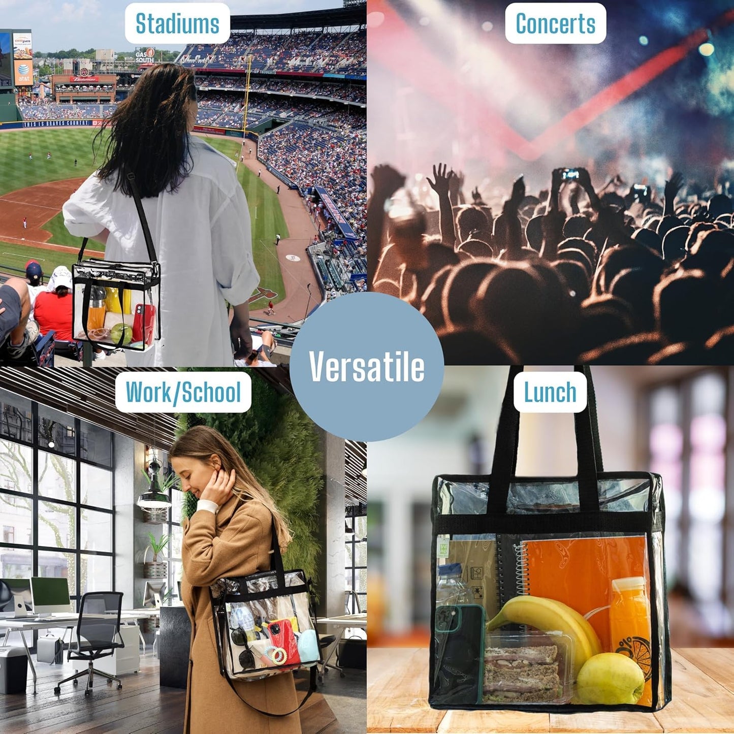 VENO Clear Tote Bag - Stadium Approved 2-Pack | Large Transparent Crossbody Bags for Events
