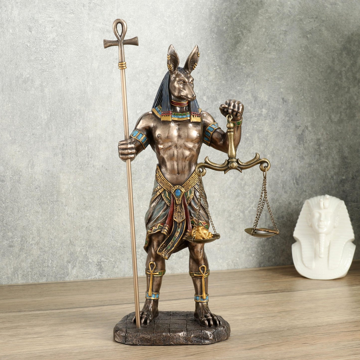 Veronese Design 10 5/8 Inch Anubis Holding Ankh Staff and Scale Resin Sculpture Cold Cast Bronze