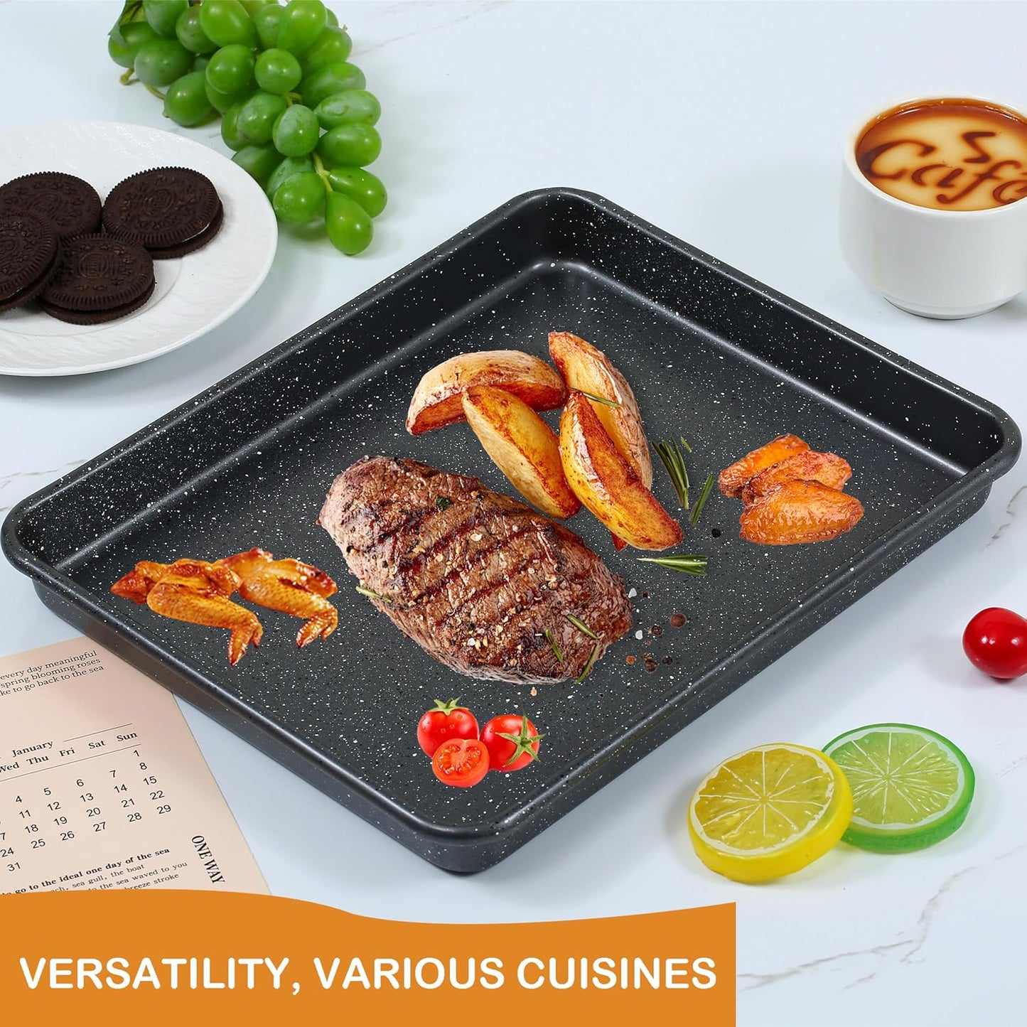 Walooza Nonstick Baking Sheets Set of 2 - Heavy Duty Carbon Steel Cookie Trays, 11x9 Inch, Easy Clean