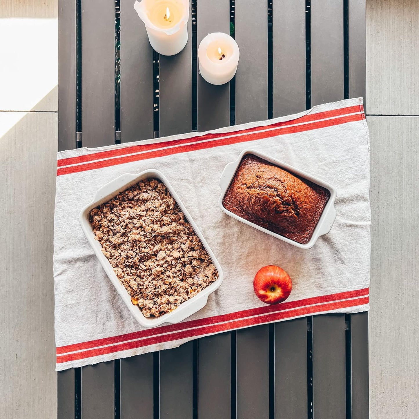Mora Baking Dishes Set - 7x11in Porcelain Casserole & Loaf Bakeware, Oven-to-Table, Freezer Safe - White