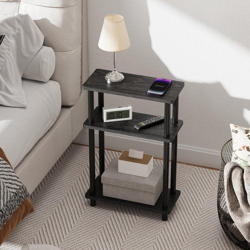 Apicizon Small Narrow Side Table - 3-Tier Slim End Table with Storage Shelf | Black for Small Spaces