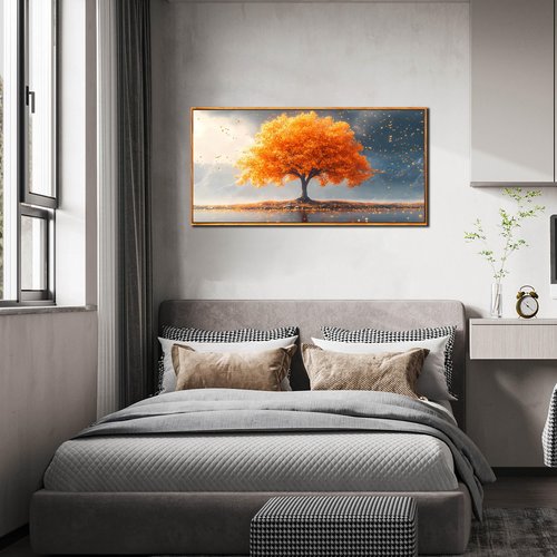 Framed Canvas Wall Art for Living Room Bedroom Office Large Tree of Life Wall Art Orange Tree Fall Landscape Picture Modern Canvas Prints Decor Size 20x40