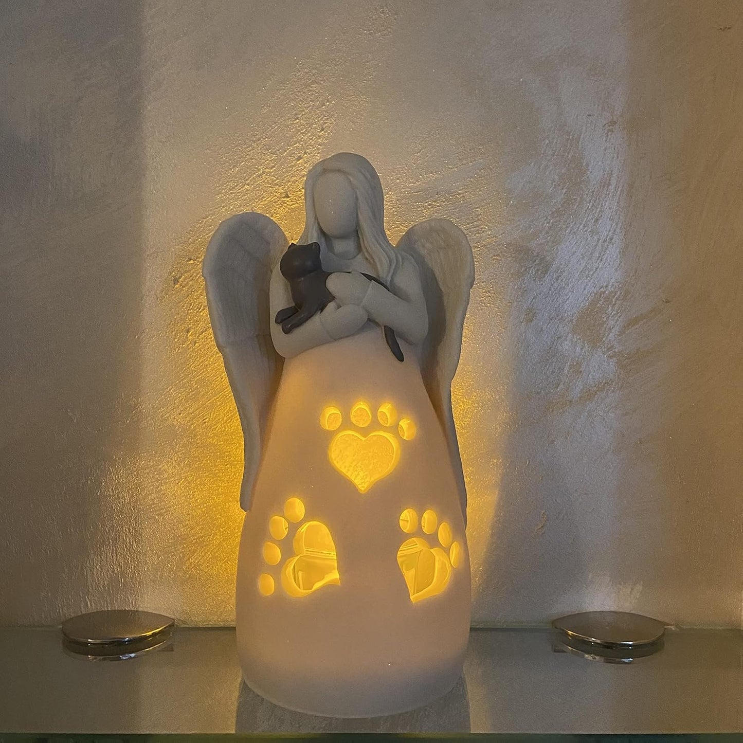OakiWay Cat Memorial Gifts - Angel Candle Holder Figurine with Flickering LED Light | Sympathy Gifts for Cat Lovers
