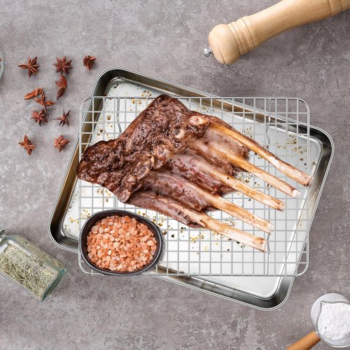 Homikit Stainless Steel Quarter Sheet Pan Set - 2 Baking Sheets & Racks for Toaster Oven | 12" x 10" Inch