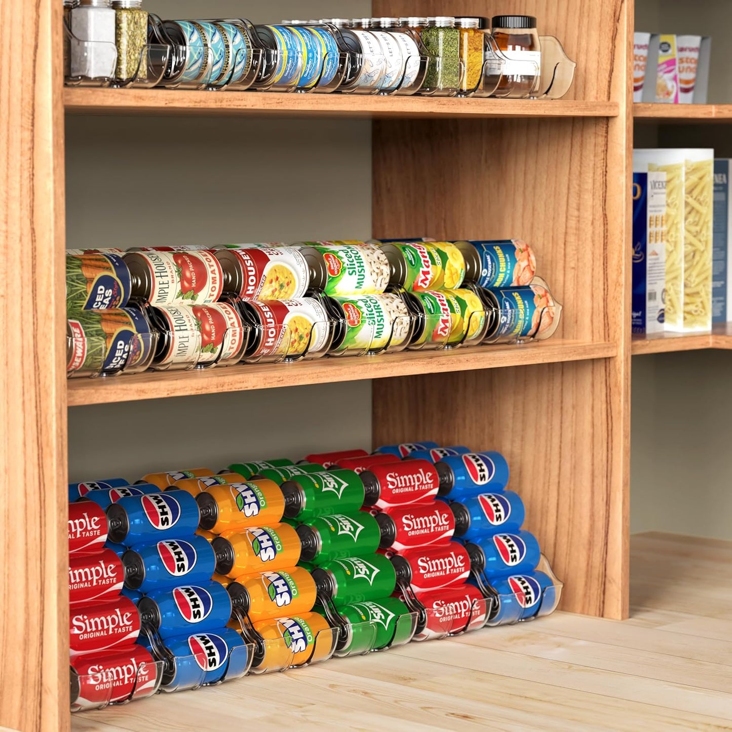 Simple Houseware Soda Can Organizer - Clear Dispenser for Refrigerator & Pantry | Set of 2