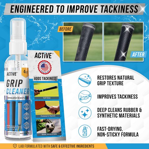 ACTIVE Grip Cleaner & Restore Spray - 2-in-1 Grip Spray for Basketball Shoes, Golf Club Cleaner, Pickleball Paddle Reset, Football Glove Boost, Volleyball Shoe Traction, Remove Oil, Dirt & Sweat - 4oz