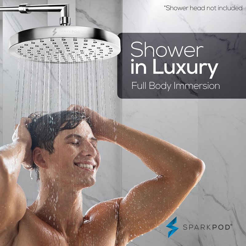 SparkPod 11 Inch Expandable Shower Arm with Flange - Solid Stainless Steel Shower Head Extension Arm, Wall-Mounted - Extends up to 18" - Plumber's Tape Included (Expandable, Luxury Polished Chrome)