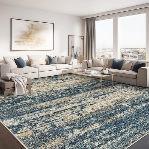 Art&Tuft Washable Rug, Anti-Slip Backing Abstract Area Rug 6x9, Stain Resistant Rugs for Living Room, Foldable Machine Washable Area Rug 6x9, Navy