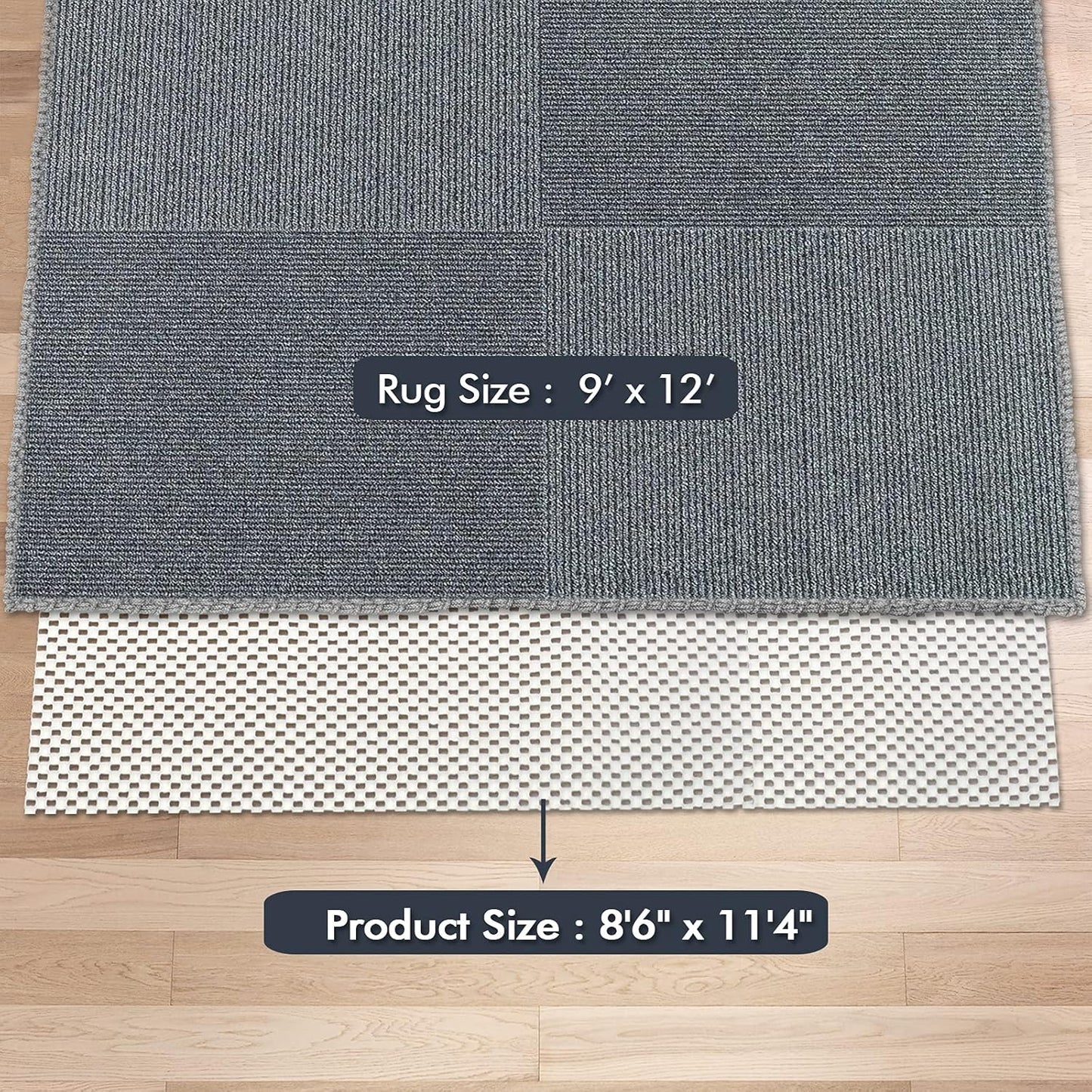 Skiennix Non-Slip Area Rug Pad - Extra Thick 9x12 Feet Anti-Skid Gripper for Hardwood Floors