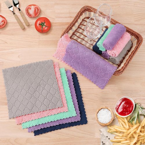Homaxy Kitchen Dish Cloths - Super Soft & Absorbent Coral Velvet | 12 Pack, 10 x 10 Inches, Pink