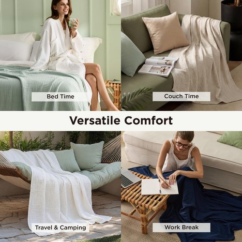 Bedsure Cooling Muslin Blanket King Size for Bed, Summer Gauze Blanket for Adults, 55% Rayon Derived from Bamboo & 45% Cotton, Breathable Lightweight Soft for Hot Sleepers, Linen Beige, 104x90 Inches