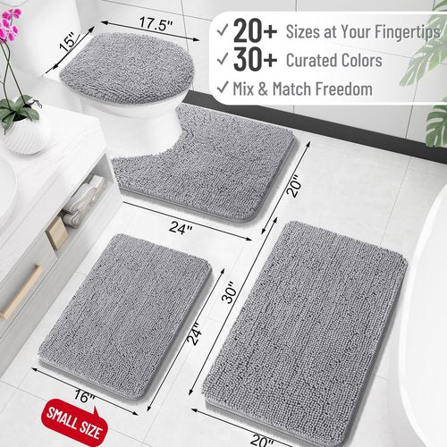 OLANLY Bathroom Rugs 47x24, Extra Soft Absorbent Chenille Bath Rugs, Rubber Backing Quick Dry, Machine Washable Bath Mats for Bathroom Floor, Tub and Shower, Home Decor Accessories, Grey