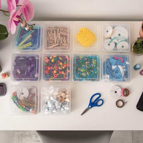 IRIS USA Pencil Case Boxes - 10-Pack Clear Plastic Organizing Containers with Snap Lid for Crafts & Stickers