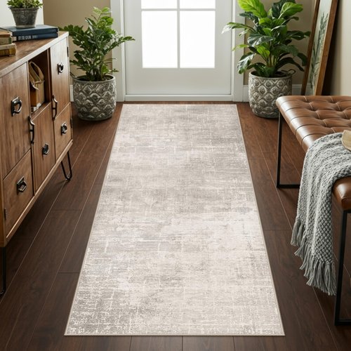 Washable 2x6 Thin Runner Rug: Abstract Soft Entryway Doormat Water-Resistan Hallway Bathroom Kitchen Carpet with Non-Slip Backing Modern Living Room Bedroom Decorative Carpet(2x6,Beige/Cream)