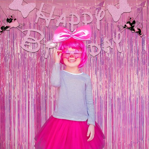 GREATRIL Iridescent Pink Tinsel Foil Fringe Curtain - 3.2 x 6.5 Ft | 2 Pack for Stunning Party Decor