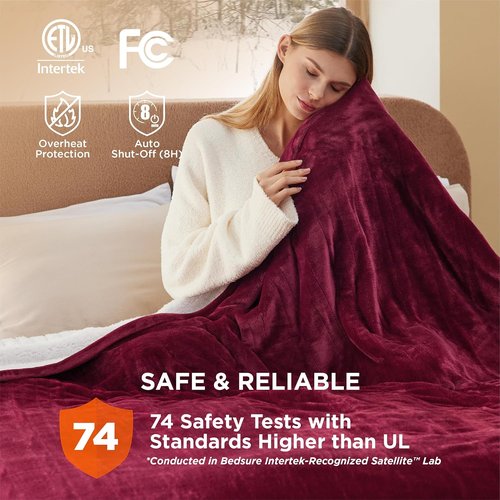 Bedsure Electric Blanket - Queen Size Dual Control Heated Blanket with Fast Heating & 10 Settings (84x90 inches, Burgundy)