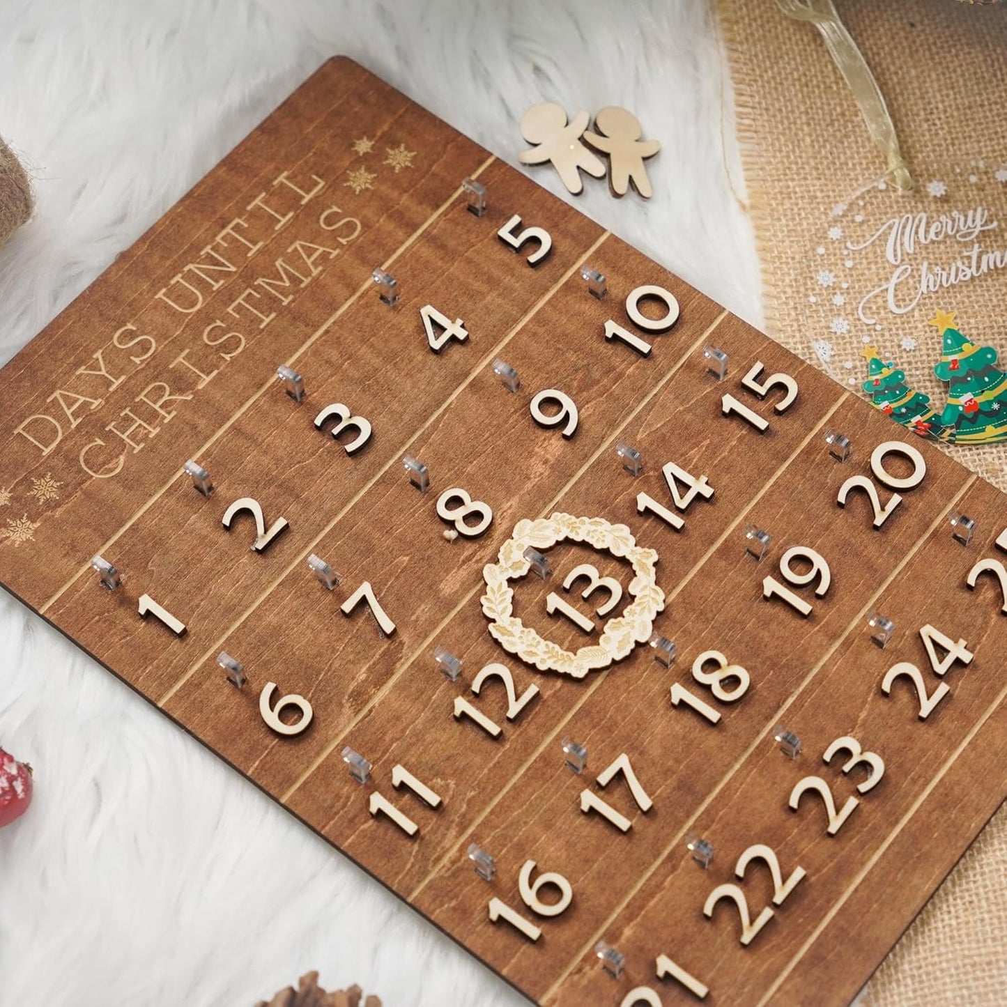 Skiennix Christmas Advent Calendar - Wooden Countdown Wall Hanging Sign | Rustic Holiday Decor for Kids & Family