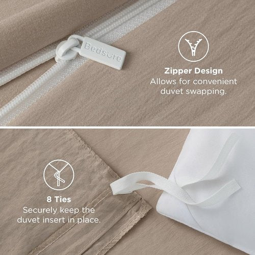 Bedsure King Duvet Cover Set - Soft Prewashed Cotton-Like Polyester, Light Brown | 3 Pieces, 120x98 Inches