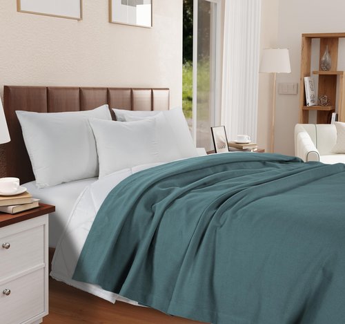LANE LINEN 100% Cotton Queen Bed Blanket - Soft & Medium Weight Queen Blankets - Year Round Premium & Luxurious Essential - Great for Movie Night, Reading in Bed & Relaxing - OEKO-TEX Certified - Teal