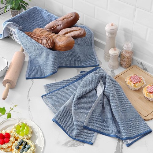 Homaxy Premium Kitchen Towels - Highly Absorbent Cotton Dish Towels | 6 Pack, 18”x28”, Navy Blue