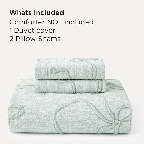 Bedsure Green Duvet Cover - Queen Size Bowknot Jacquard Design | Soft, Elegant Boho Bedding Set with 1 Duvet Cover & 2 Pillow Shams