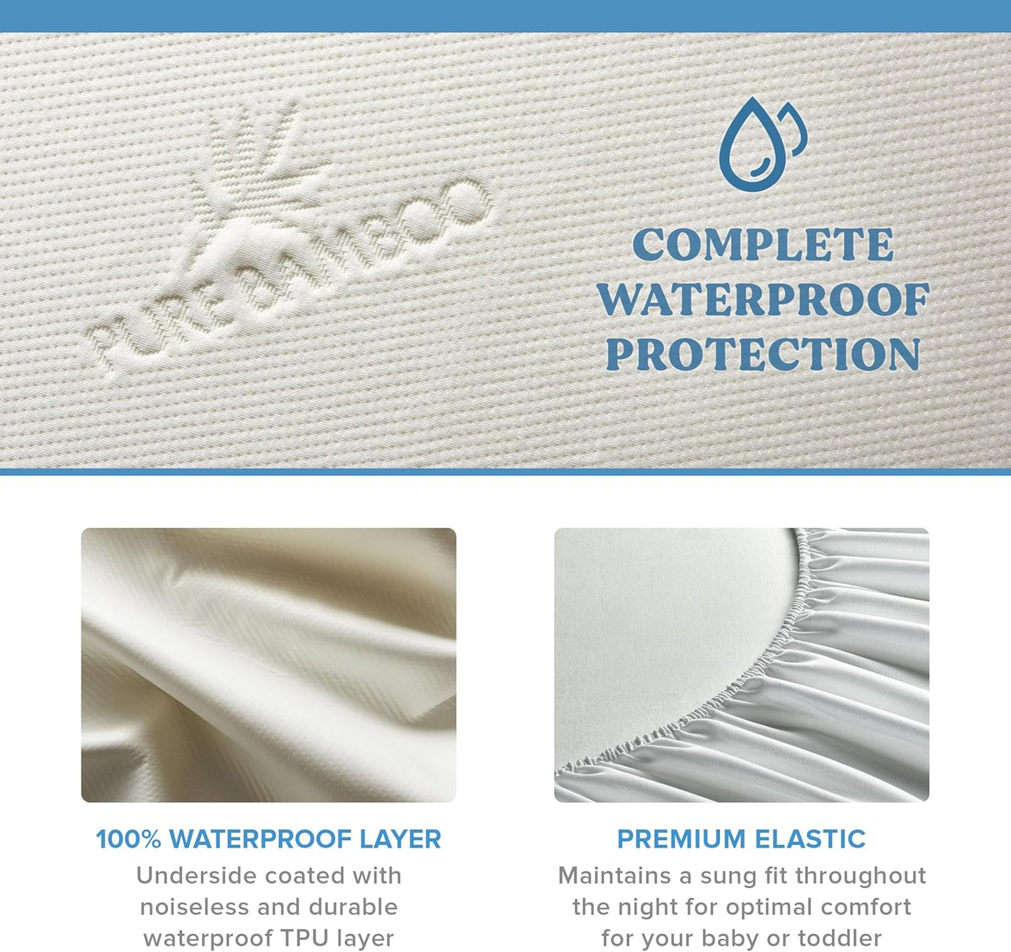Pure Bamboo Bamboo Crib Mattress Protector - Waterproof, Breathable & Noiseless Cover | Fits 52x28x6 Inch Mattress
