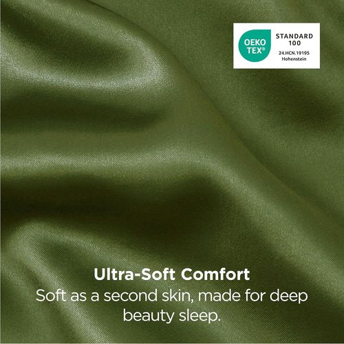 Bedsure Satin Pillowcase - Silky Soft Queen Pillowcase 2 Pack for Hair & Skin | Olive Green, 20x30 Inches