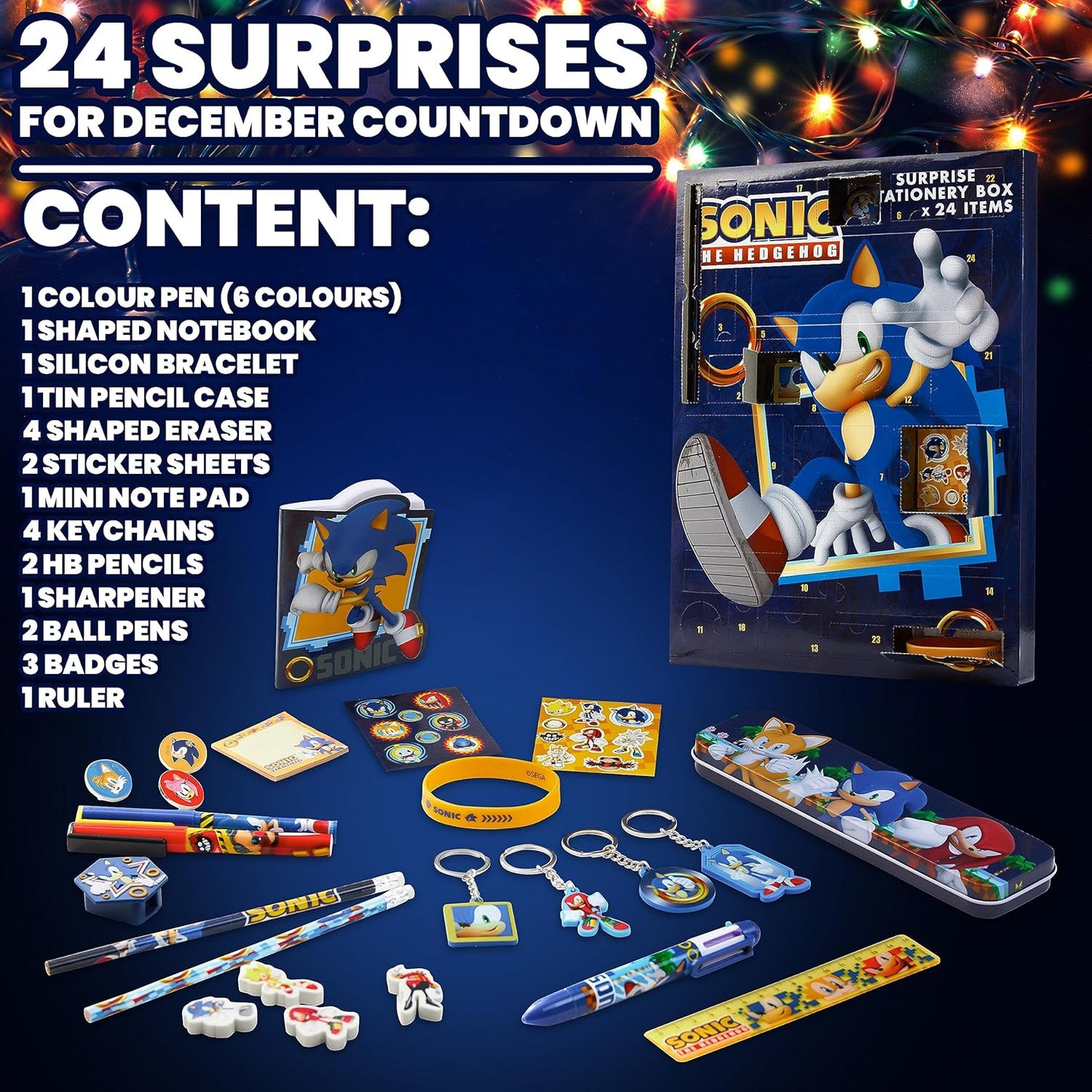 Sonic the Hedgehog Advent Calendar 2025 - 24 Surprise Items, Keychains & Stickers | Perfect Xmas Gift for Boys
