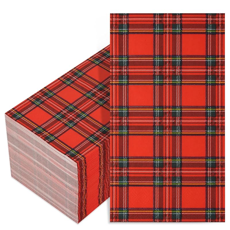 100-Count Christmas Plaid Napkins, 3-Ply Paper, Red & Green Classic Tartan