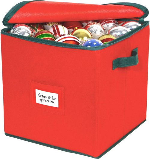 HOLDN’ STORAGE Christmas Ornament Storage Box - Holds Up to 64 Ornaments | Adjustable Compartments in Red