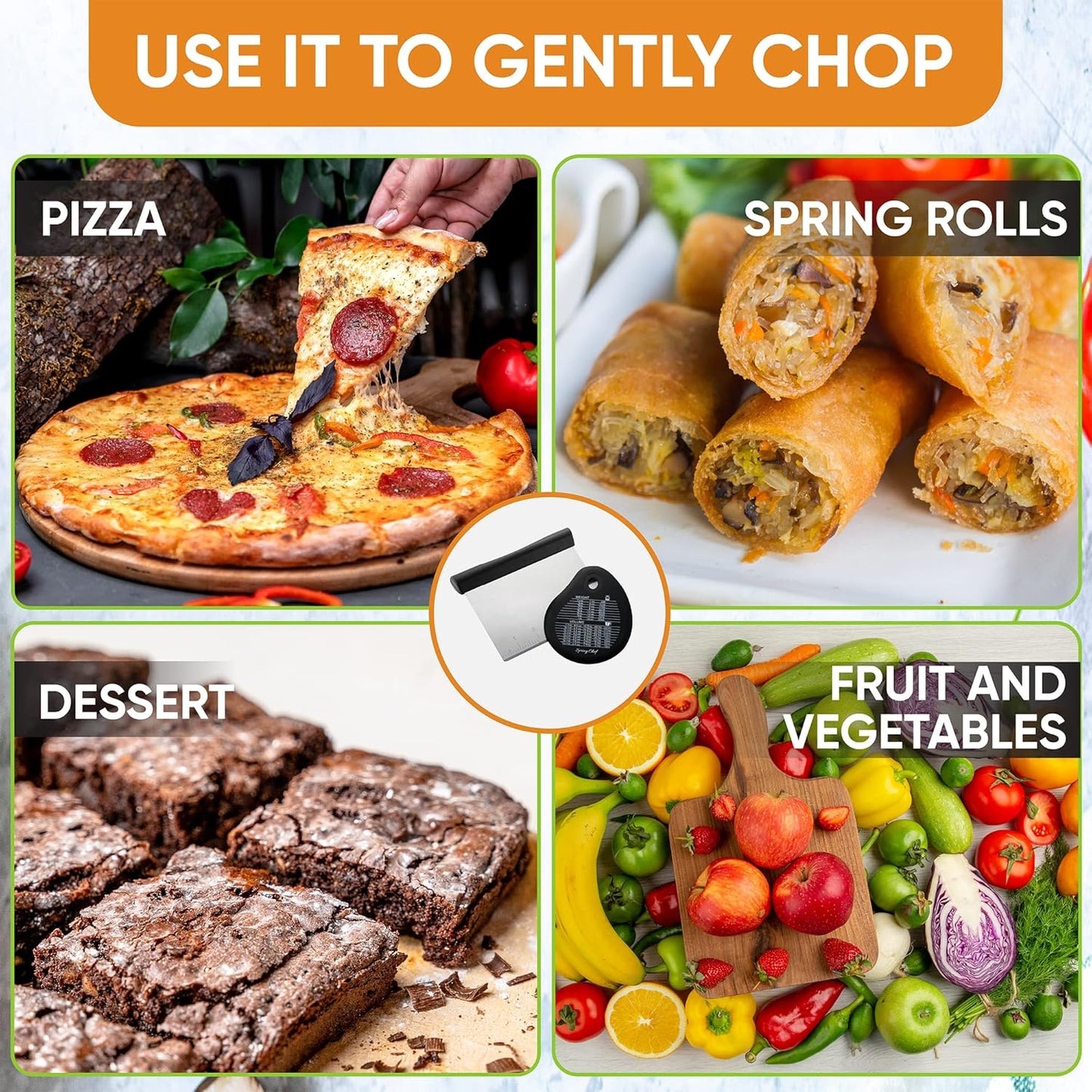 Spring Chef Premium Ice Cream Scoop & Stainless Steel Bench Scraper Set - Black Bundle with Bonus Bowl Scraper