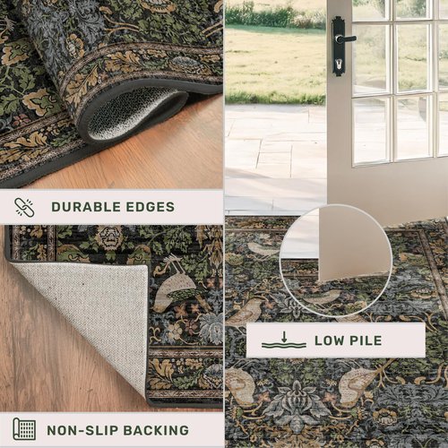 Large Entryway Rugs Indoor - 3x5 Washable Rugs for Kitchen Bedroom Beside Bed Door Mat Indoor Entrance with Moody Woodland Flowers, Non Slip Stain Resistant Low Pile