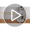 Atoping Black Round Side Table with Charging Station, Easy Assembly