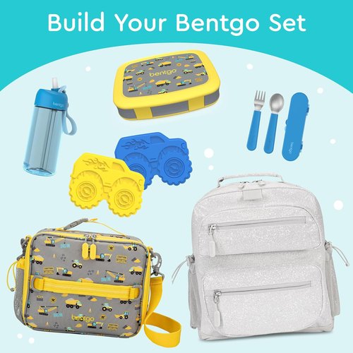Bentgo Kids Prints Bento-Style Lunch Box - Leak-Proof, 5 Compartments, Durable & Dishwasher Safe (Construction Trucks)