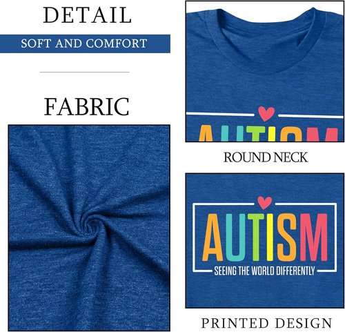 Ithalt Autism Awareness Shirt - Women's Blue T-Shirt for Autistic Moms | Puzzle Piece Design, Short Sleeve